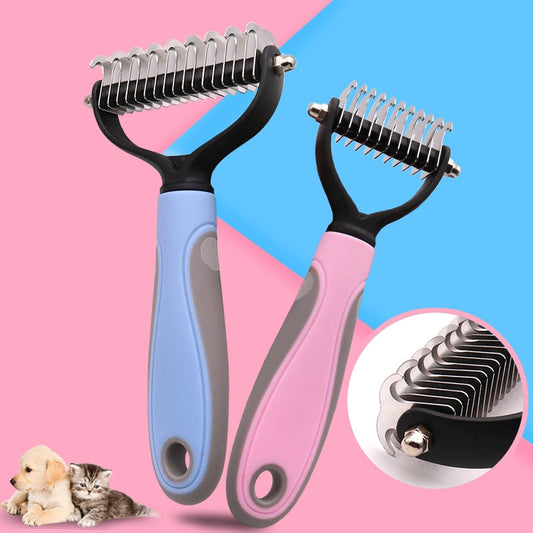 Double-Sided Pets Fur Knot Cutter and Shedding Tool with Hair Removal Comb Brush for your pets.