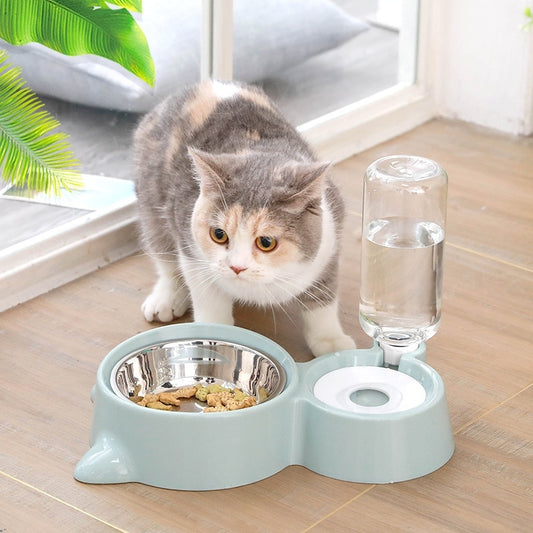 Automatic Blue Pet Dog Cat Bowl Fountain - Food and Water Feeder Container for Cats and Dogs - Keep Your Pets Hydrated and Happy!