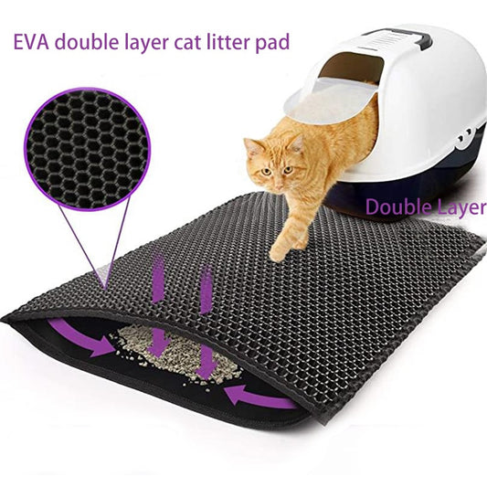 Clean and Comfortable: Pet Cat Litter Mat - Double Layer, Non-Slip, Washable, and Efficient Litter Box Companion!
